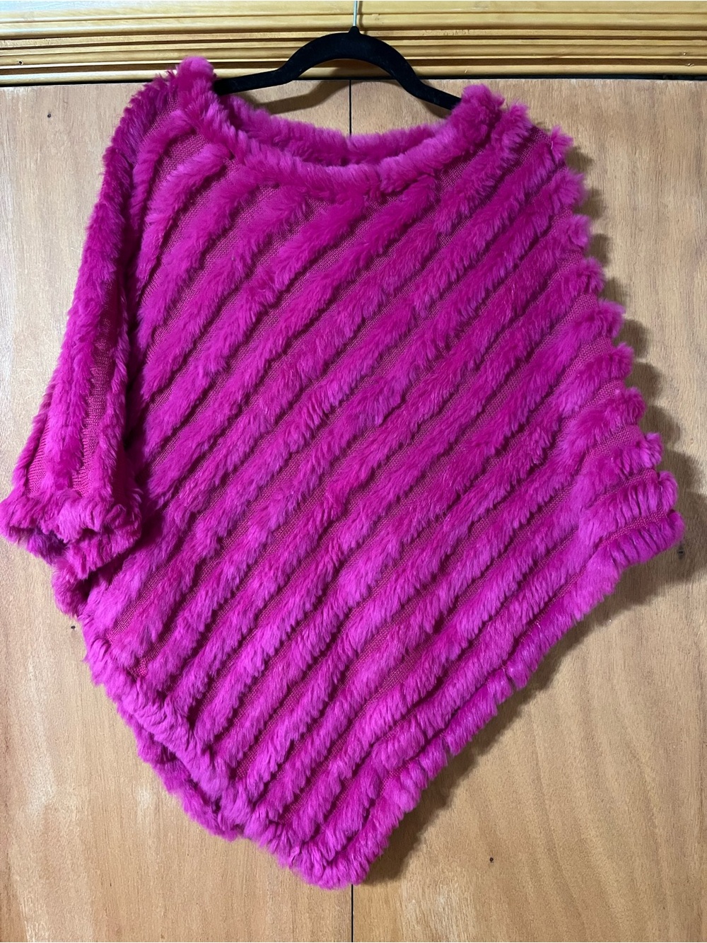 Fuchsia Rabbit Fur Poncho NWOT